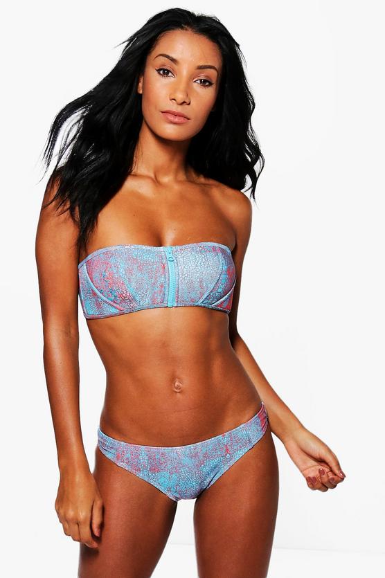 Bermuda Printed Bandeau Zip Front Bikini